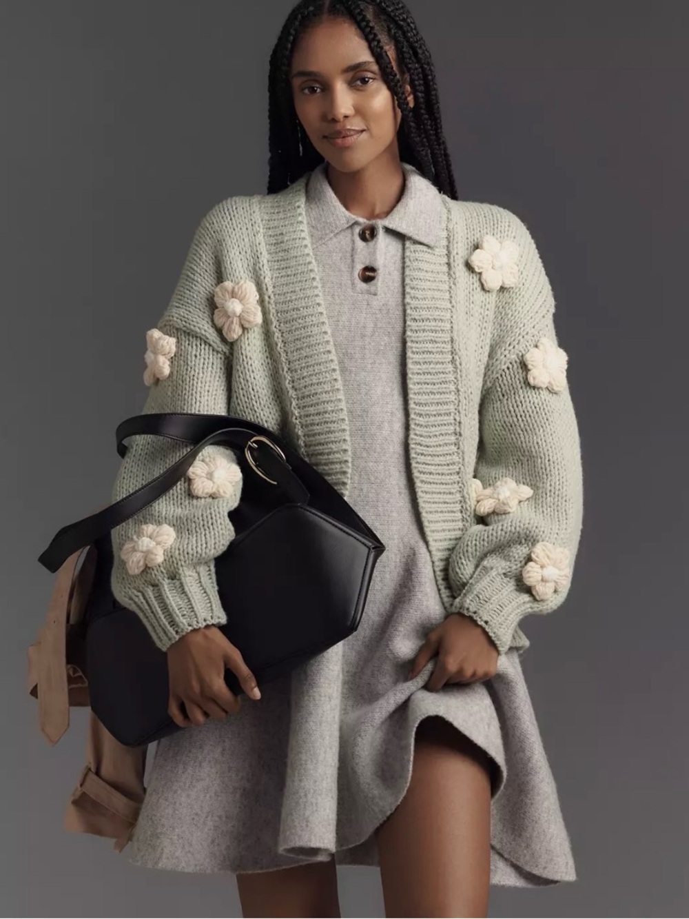 🥝🥗🌳🍵Maeve Sage Green Crocheted Flower Cardigan - Picture 7 of 9